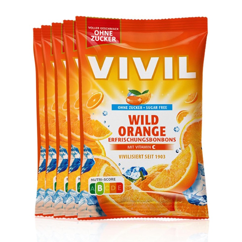 VIVIL Wild Orange with Vitamin C 5 bags refreshing candies with orange flavor sugar-free & vegan 5 x 120g Wild Orange 5 bags