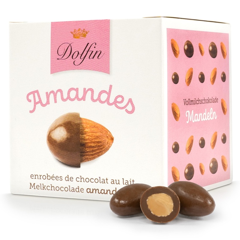 Dolfin whole milk chocolate cuff – delicious balls with roasted almonds and creamy covering made of chocolate – premium chocolate gifts – made in Belgium 115 g almonds 115 g