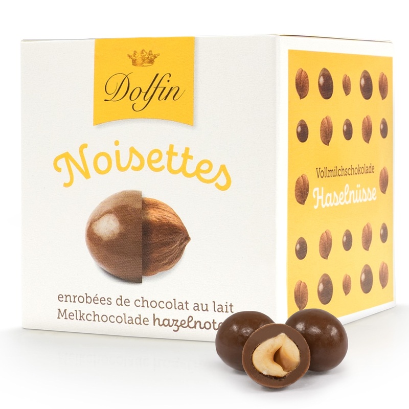 Dolfin whole milk hazelnuts – delicious balls with roasted nuts and creamy covering made of chocolate – Premium -chocolate gourmet sweeties gifts – made in Belgium 115 g hazelnuts 115 g