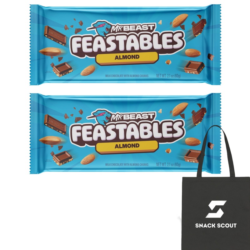 Feastables MrBeast Almond Chocolate Bar 60g (Pack of 2) Bundle With Snack Scout Lunch Bag