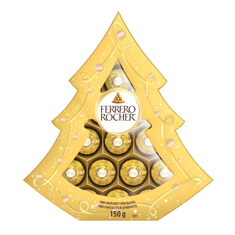 Ferrero Rocher Fine Hazelnut Milk Chocolate Pine Tree Shaped Gift Box 12 Count Individually Wrapped Chocolate Candy 150g 12 pieces