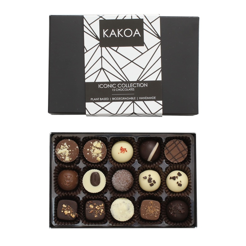 Kocao iconic chocolate box – 15 vegan chocolates/brownie coffee caramel caramel liqueur luxury chocolate base free of dairy products 15 – Iconic vegan chocolate