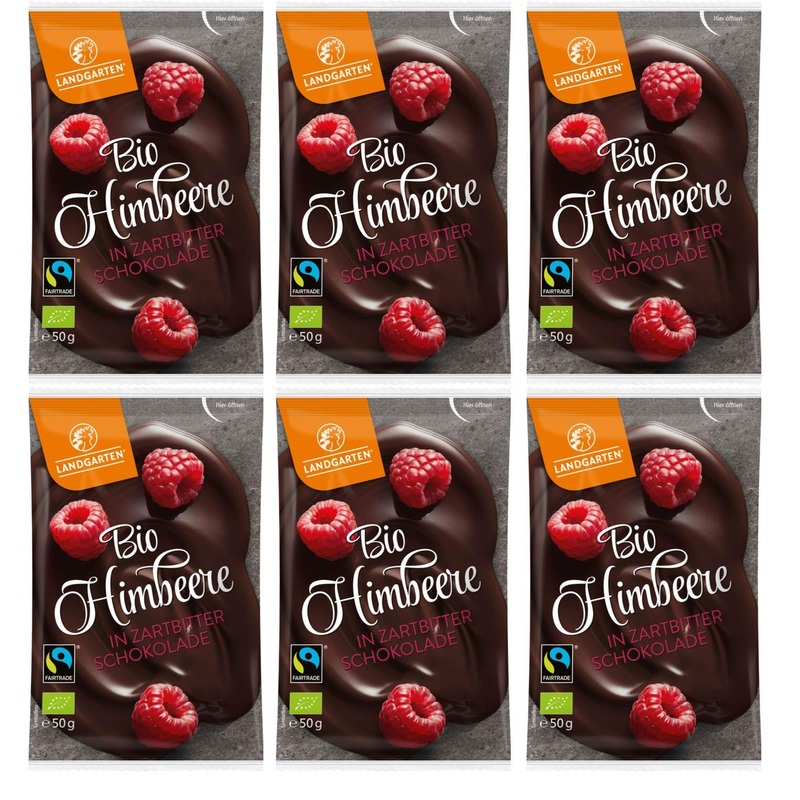 Landgarten Organic Raspberry in Dark Chocolate (6 x 50 gr) Raspberry 50 g (pack of 6)