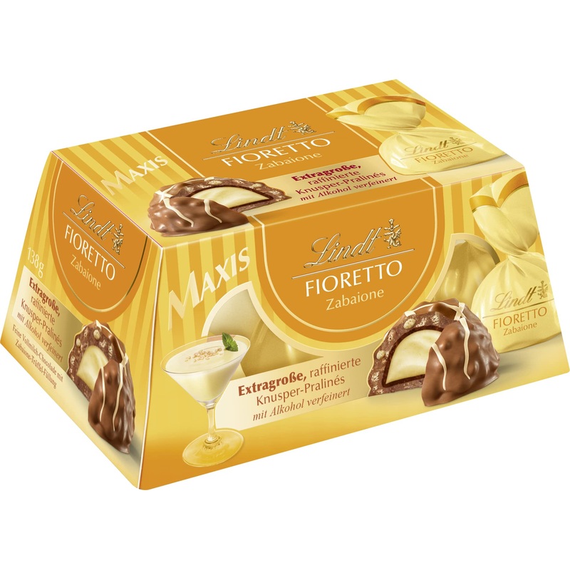 Lindt chocolate – Fioretto Maxi Zabaione |138 g gift box |Approx. 6 full milk chocolates Zabione truffle filling covered by crispy crisp alcoholic |Chocolate gift 4 pack Zabaione 138 g