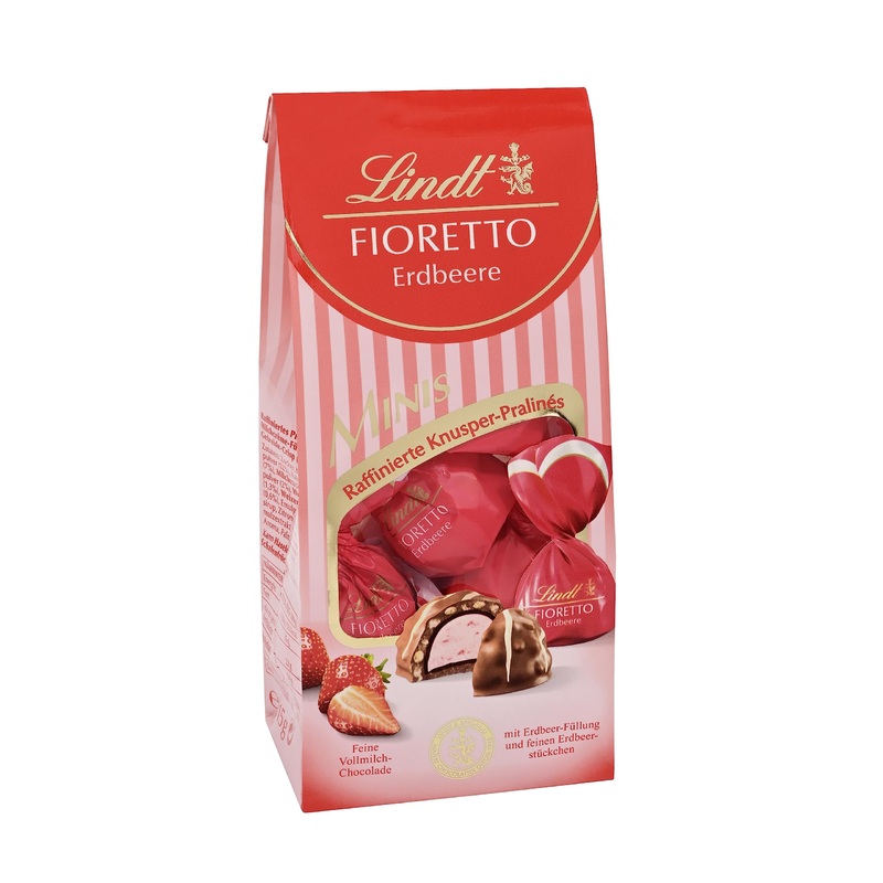 Lindt chocolate – fioretto minis strawberry |115 G |Approx. 10 full milk chocolates with yoghurt filling and fine strawberry pieces enveloped by crispy crisp |Praline gift |Chocolate gift strawberry 115 g