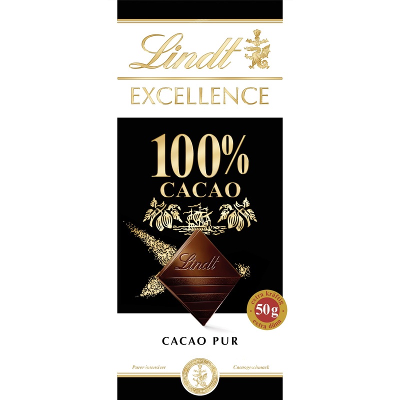 Lindt Excellence 100 % cocoa – noble bitter chocolate |50 g Tafel |Extra strong bitter chocolate |Intensive cocoa taste |Dark chocolate |Vegan chocolate |Chocolate gift 100%
