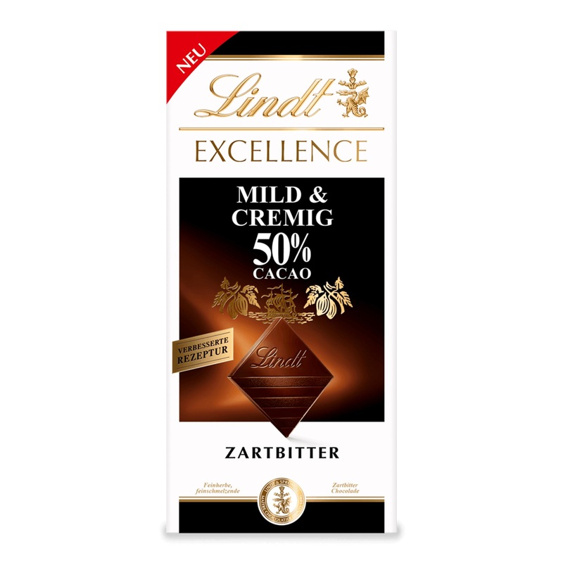 Lindt Excellence Mild & creamy 50 % cocoa – Darning bitter chocolate |100 g Tafel |Extra mild fine-torn bitter chocolate |Intensive cocoa taste |Dark chocolate |100g (1 -pack) 50% mild + creamy