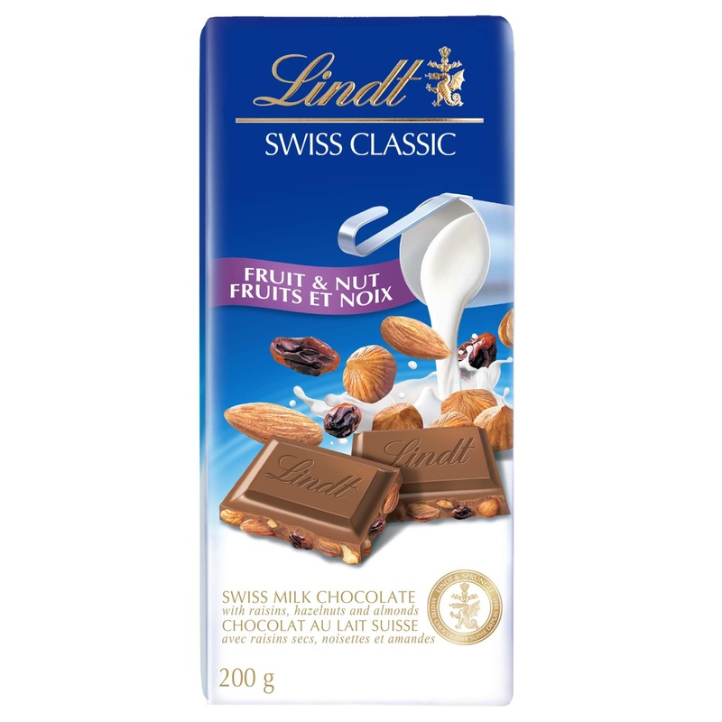 Lindt SWISS CLASSIC Fruit & Nut Milk Chocolate Bar 200g Perfect Chocolate Gift Lindt Chocolate Gift Christmas Candy Christmas Chocolate