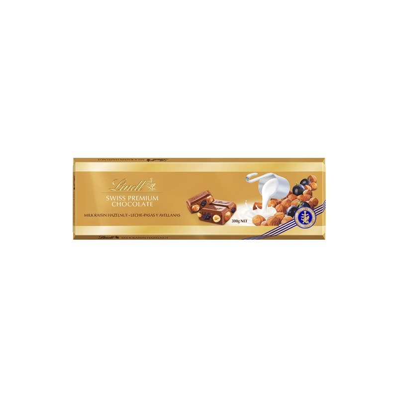Lindt Swiss Premium Milk Chocolate – Raisins & Hazelnuts (300g) – Pack of 2