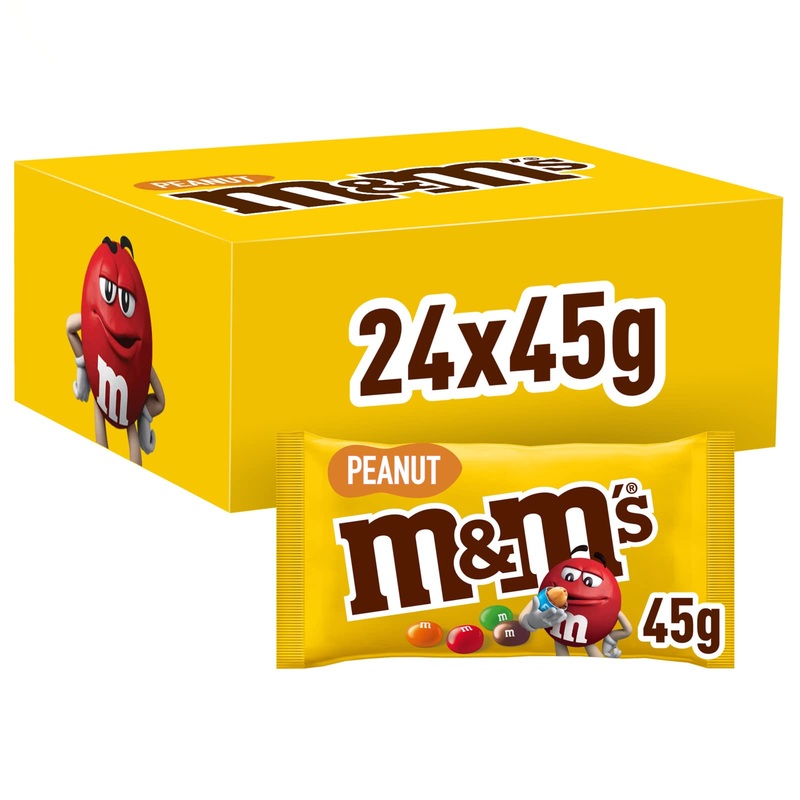 M & M’s Peanut bag small packs for on the go chocolate lenses with peanut core chocolate large pack 24 pack (24 x 45g) Peanut 24x45g