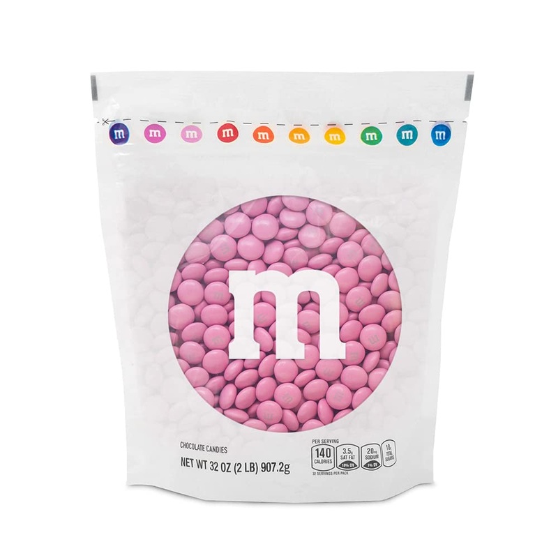 M&MS Milk Chocolate Pink Candy – 2lbs of Bulk Candy in Resealable Pack for Candy Buffet, Baby Shower, Gender Reveal, Birthday Parties, Wedding Theme, Candy Bar, and Tasty Snacks for DIY Party 2 Pound Pink