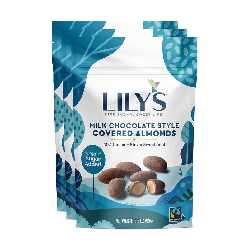 Milk Chocolate Style Covered Almonds by Lily’s Sweets, Made with Stevia, No Added Sugar, Low-Carb, Keto-Friendly | Fair Trade, Gluten-Free & Non-GMO Ingredients | 3.5 Ounce (Pack of 3), 10.5 Ounce Milk Chocolate Almonds 3.5 Ounce (Pack of 3)