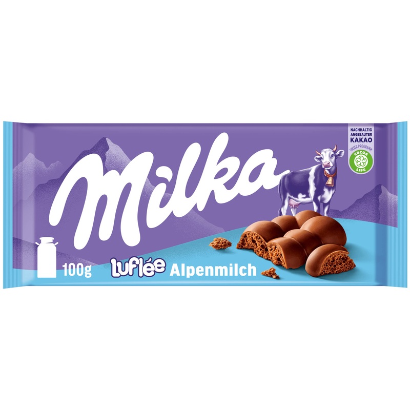 Milka Lufl e 1 x 100g I Alpine milk chocolate I Air chocolate I Milka chocolate made from 100% Alpine milk I Chocolate bar