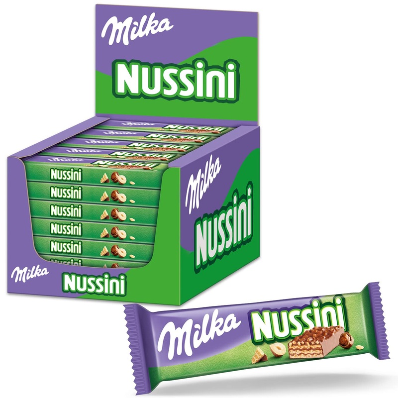 Milka Nussini bars 35 bars of 31.5g each hazelnut cream wafer slices with chocolate coating Nussini 31.5 g (pack of 35)