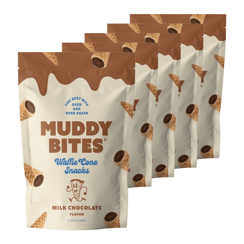 Muddy Bites Chocolate Filled Bite Size Waffle Cone Snack (Milk Chocolate, 2.33 Ounce (Pack of 5)) Milk Chocolate 2.33 Ounce (Pack of 5)