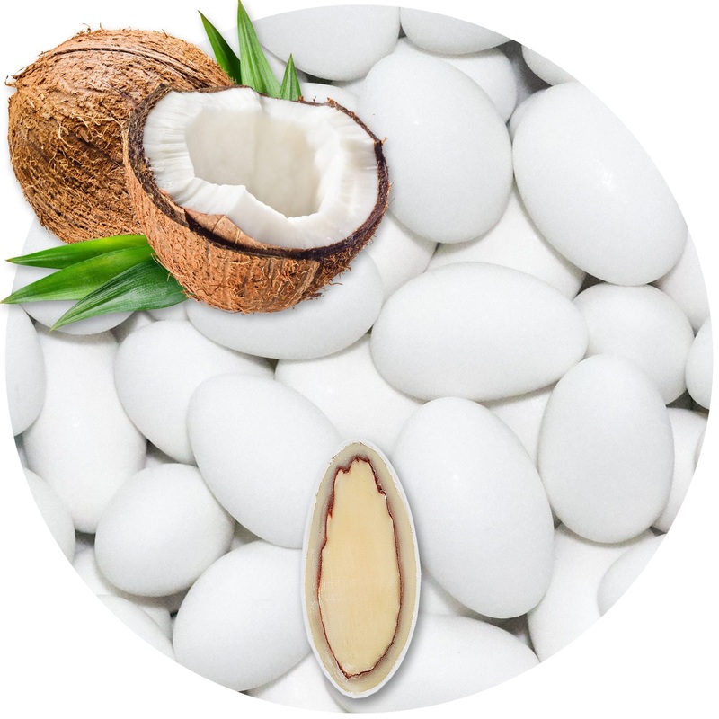 One on 0.5kg chocolate coconut white matt wedding almonds | guest gifts wedding baptism communion confirmation |Almonds made of chocolate and sugar speak chocolate sugar almonds |Bathroom Sekeri Kokos-Weiss