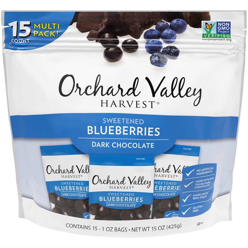 Orchard Valley Harvest Dark Chocolate Covered Blueberries, 1 Ounce Bags (Pack of 15), Gluten Free, Non-GMO, No Artificial Ingredients Dark Chocolate Blueberries 1 Ounce (Pack of 15)