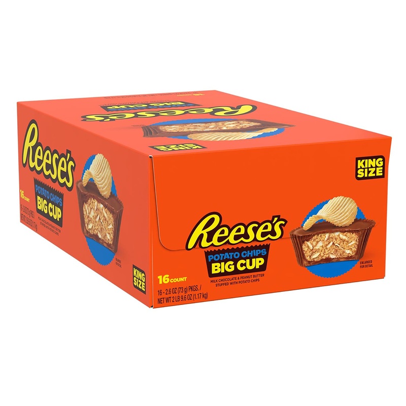 REESE’S Big Cup Milk Chocolate Peanut Butter with Potato Chips King Size Cups Candy, Bulk Gluten Free, 2.6 oz Packs (16 Count) Chocolate 2.6 Ounce (Pack of 16)