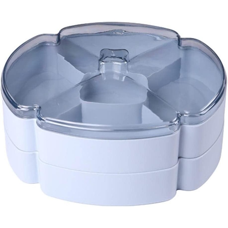 Snack Serving Tray with Lid Snackle Box Snack Serving Tray Snack Box Candy Dish Snack Tray with Lid Candy and Nut Serving Container Plastic Sectional Serving Tray (Color : Blue 2 Layer)(Color:Blue