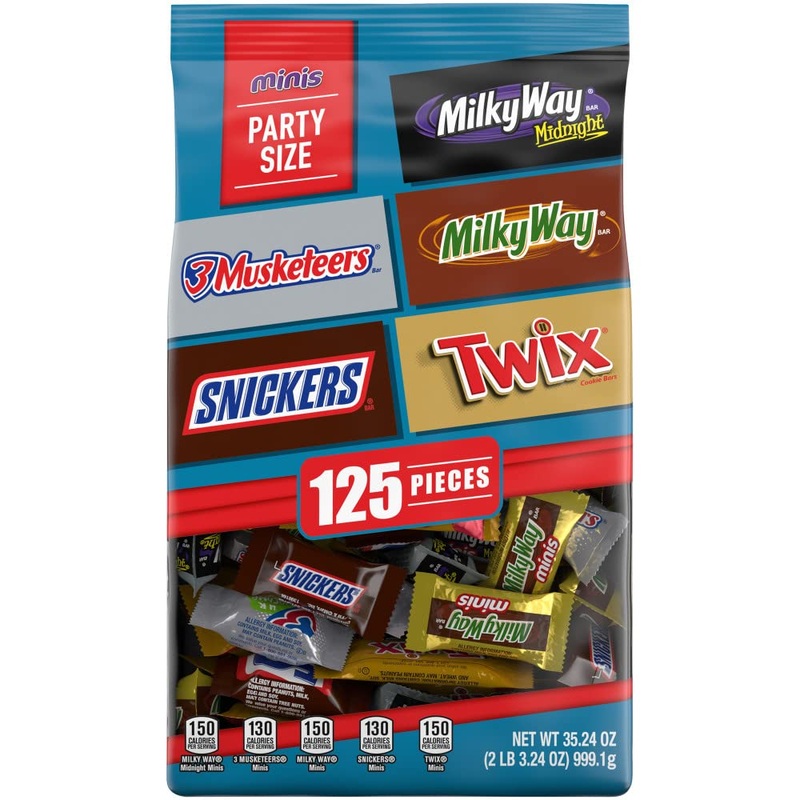 SNICKERS, TWIX, MILKY WAY & 3 MUSKETEERS Minis Size Variety Pack Milk & Dark Chocolate Candy Bars (125 Pieces) Bag NEW PACK