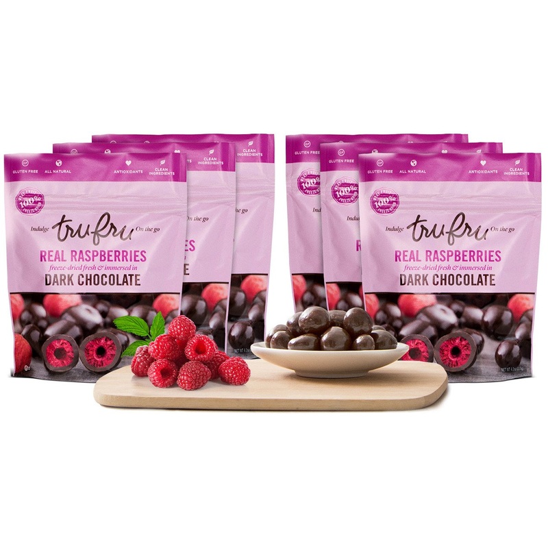Tru Fru RASPBERRY PACK  100 Freeze-Dried Fresh Raspberries Covered in Premium Dark Chocolate. 6ct-Pack Case 4.2oz 24 Servings (6-Raspberry)
