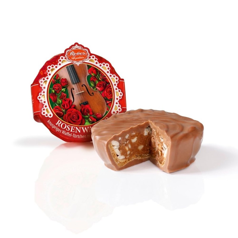 Vine rose walzer tartlets chocolate pate the finest nougat with freshly roasted hazelnuts in crispy waffle tarts covered with delicate alpine milk chocolate 30g (1 piece) rose waltz tarts 1 piece