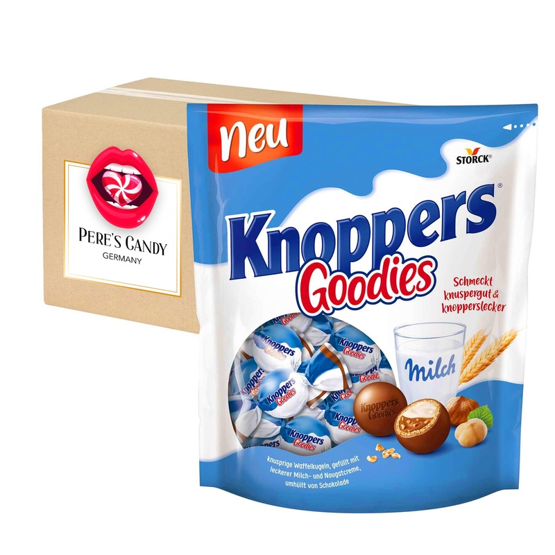 7 x 180 g Knoppers Goodies crispy wafer balls filled with milk and nougat cream with a gift from Pere’s Candy
