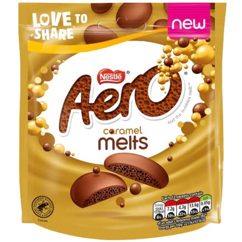 BargainsMania Aero Caramel Melts – Delicious Bubbly Buttons – Milk Chocolate – Indulgent Flavour – 92g x pack of 6