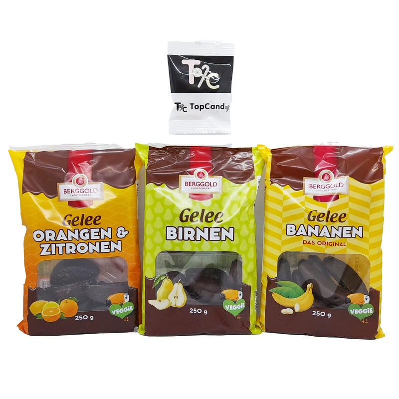 Berggold XXL Value Pack Orange & Lemon Jelly | Pear Jelly | Banana Jelly With TopCandy Give-Away 3 x 250g