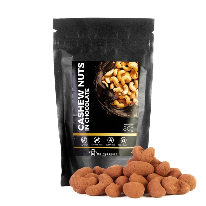 Cashew nuts overdated in dessert chocolate – mr fudgesto sweets – Premium enjoyment – without the addition of sugar – healthy snack – cocoa covered nuts and fruits – 80g cashew nuts