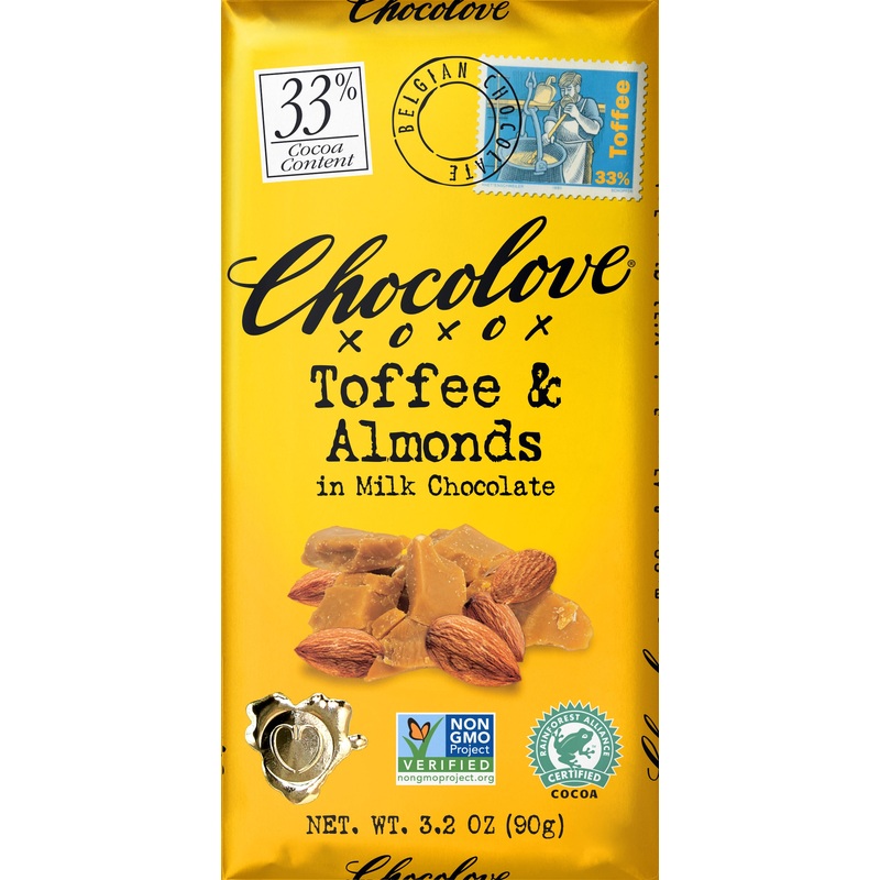 Chocolove Toffee & Almonds in Milk Chocolate 33% Cocoa 3.2 oz (90 g)