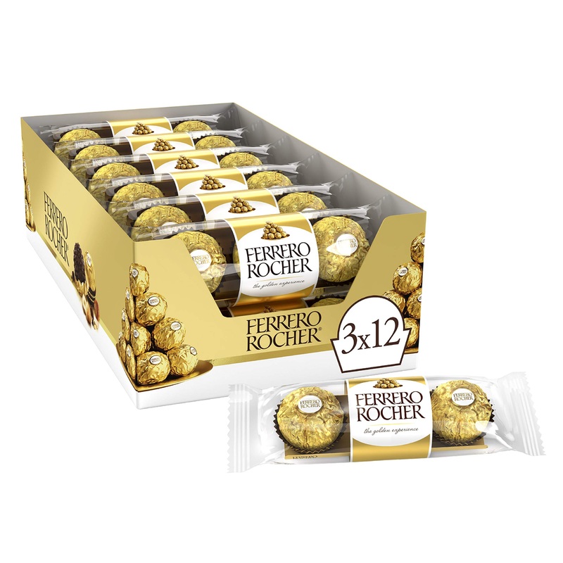 FERRERO ROCHER Fine Hazelnut Milk Chocolate 3 Packs of 12 Individually Wrapped Chocolates 3 Count 4.8 Kilogram 108 Count (Pack of 1)