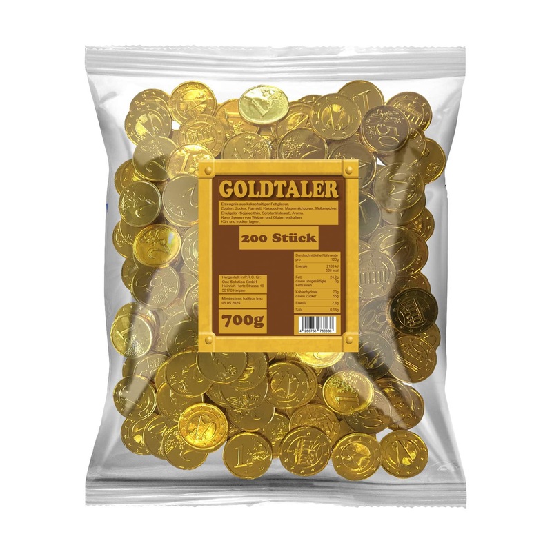 Goldtaler made of chocolate 200 pieces I ideal for treasure hunt children’s birthday party or as a lifter i Eurom coins as throwing material for carnival and carnival