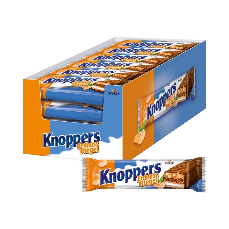 Knoppers peanut bar – 24 x 40g – waffle bar with milk cream peanut cream salted chopped peanuts and tender caramel enveloped by whole milk chocolate 24 pieces (1 Pack)