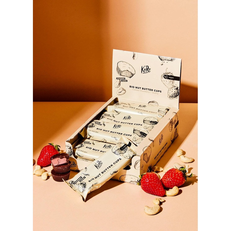 KoRo – Organic Nut Butter Cups Cashew-Strawberry 12x3x13g – Crunchy chocolate – Fruity-nutty filling – Vegan