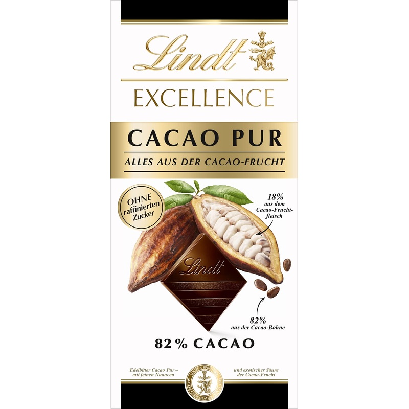Lindt Excellence Cacao PUR – Edelbitter chocolate |80 g Tafel |Without any refined sugarEverything from the cocoa fruit |Intensive cocoa taste |Dark chocolate |Vegan chocolate