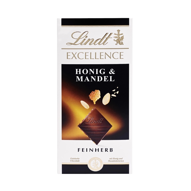 Lindt Excellence honey & almond – Feinherbe chocolate |100 g Tafel |With honey and almond pieces |Intensive cocoa taste |Dark chocolate |Chocolate gift honey+almond version 2023