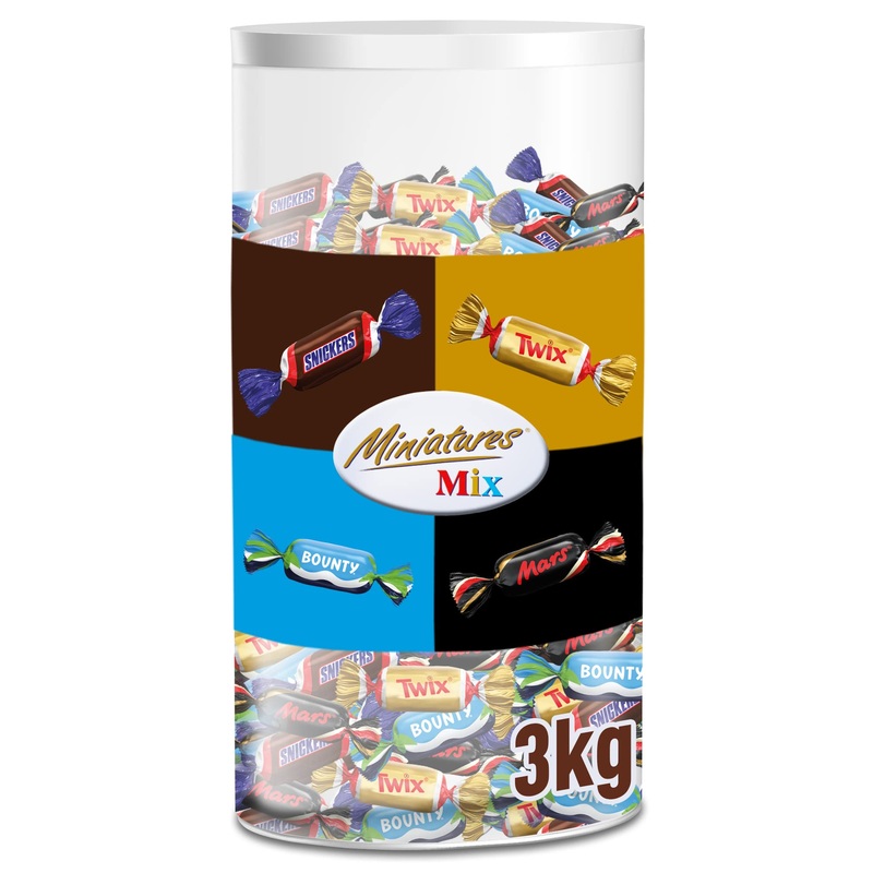 Mars Snickers Bounty & Twix chocolate bar Miniatures Mix chocolate large pack party mix 296 bars 3 kg chocolate 3 kg (1 Pack)