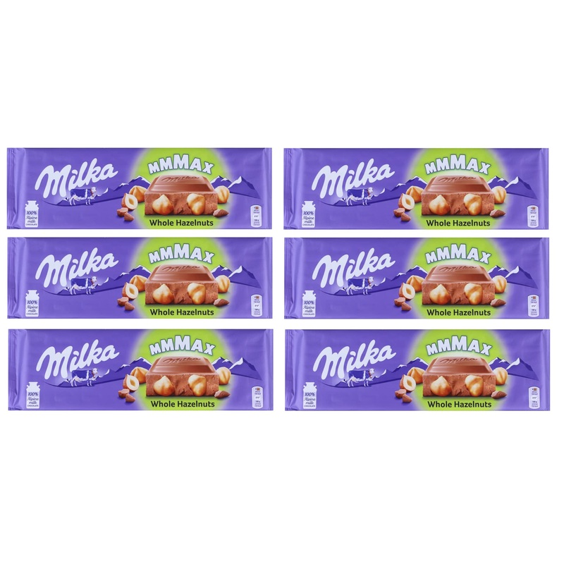 Milka MMMAX Whole Milk Chocolate Tables with Whole Hazelnut 6 Pack 270g