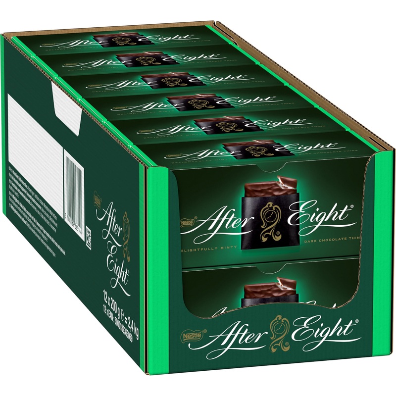 Nestl after eight wafer-thin chocolate tablet made of dark chocolate with peppermint cream filling for connoisseurs 12x200g)