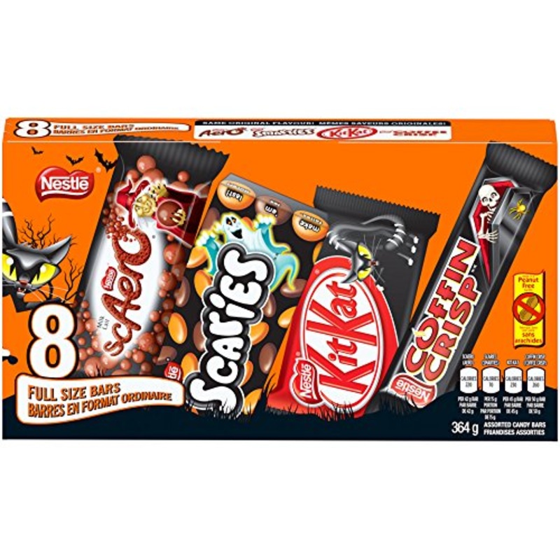 NESTL Full-Sized Halloween Assorted Chocolate & Candy – KITKAT COFFIN CRISP SCAERO SCARIES – 364g (Pack of 8 Bars) Smarties and Scaries Packaging May Vary
