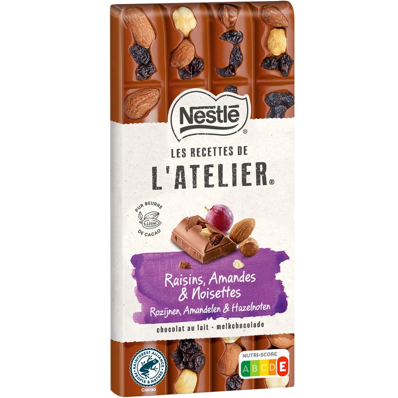 Nestl Les Recettes de L’Atelier – Milk Chocolate Bar with Raisins Almonds and Hazelnuts – 170g