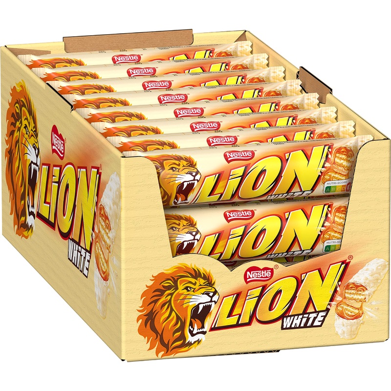 NESTL LION White crunchy bar with white glaze caramel filling and crispy wafer pack of 24 (24 x 42g)