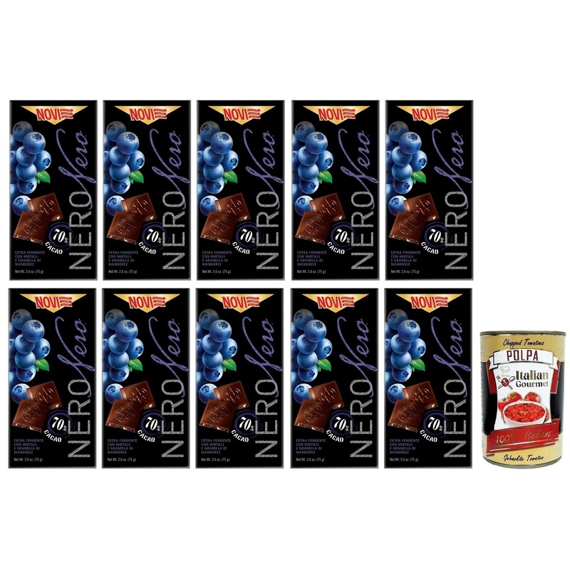 Novi Nero Lot of 10 bottles of extra black chocolate with myrtles and sweet hach es 70% cocoa 75 g + Italian Gourmet Tomato Pulp Tomato Pulp 400 g