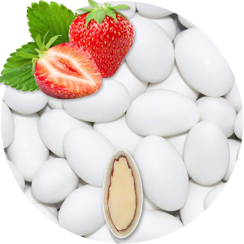 One on 0.5kg chocolate strawberry white matt wedding almonds | guest gifts wedding baptism communion confirmation |Almonds made of chocolate and sugar speak chocolate sugar almonds |Bathroom Sekeri strawberry white