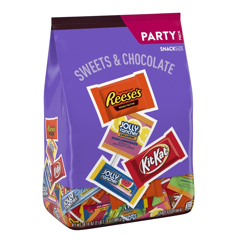 REESE’S, KIT KAT and JOLLY RANCHER Sweets and Chocolate Assortment Snack Size Candy, Individually Wrapped, 34.19 oz Bulk Varity Party Pack