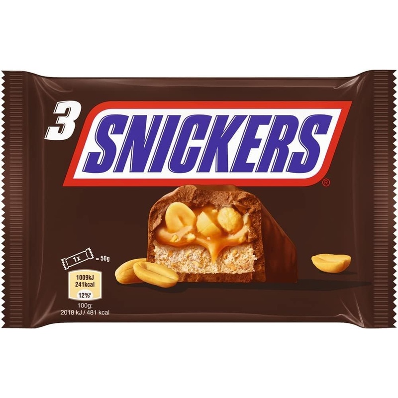 SNICKERS – Milk chocolate peanuts and caramel bar – 3 individual bars of 50g – 150g