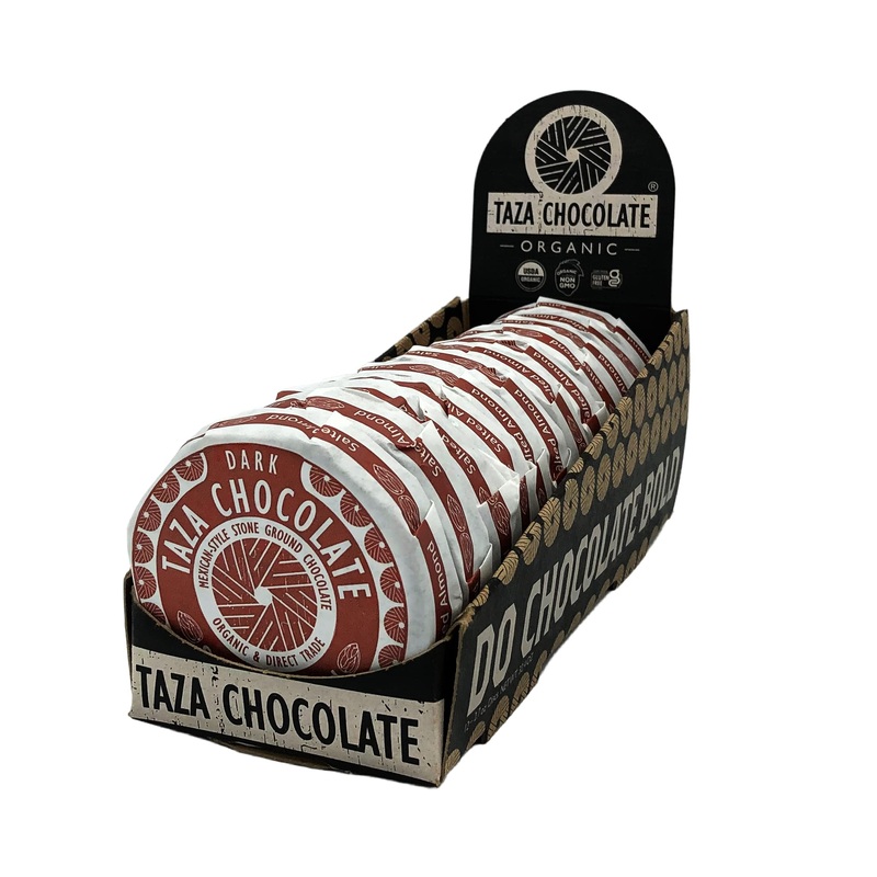 Taza Chocolate Organic Mexicano Disc 40% Dark Chocolate, Salted Almond, 2.7 Ounce (12 Count), Vegan Salted Almond 2.7 Ounce (Pack of 12)