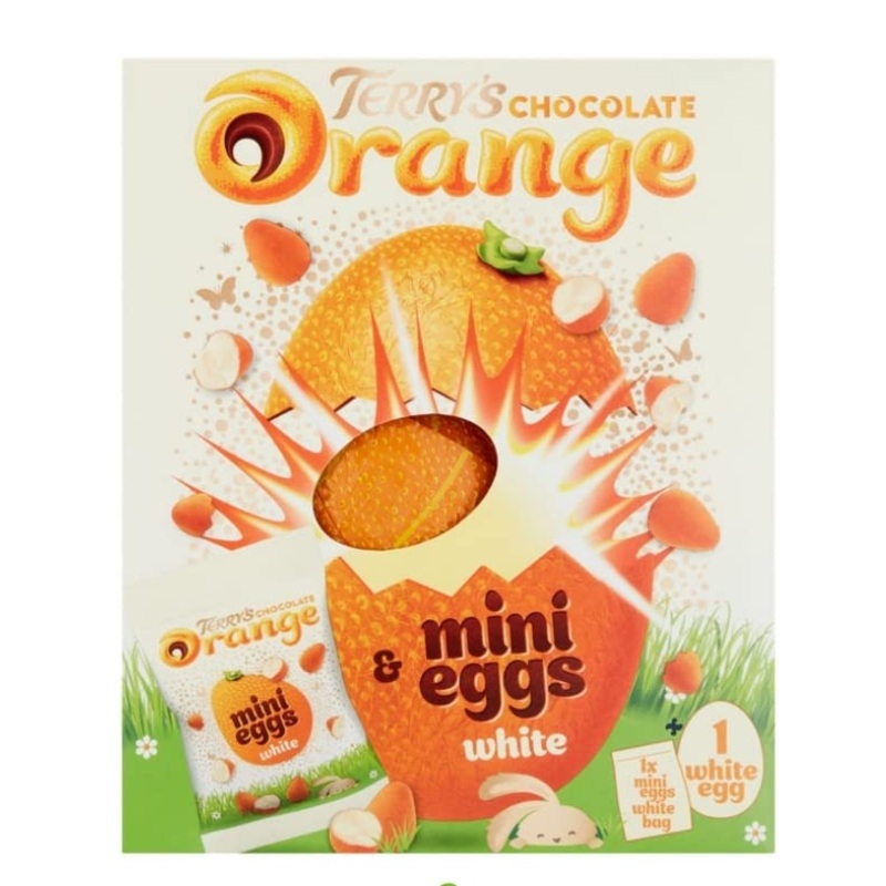 Terry’s Chocolate Orange White Easter Egg & White Mini Eggs 230g Large White Chocolate Orange Easter Egg Egg Hunt Easter Chocolate