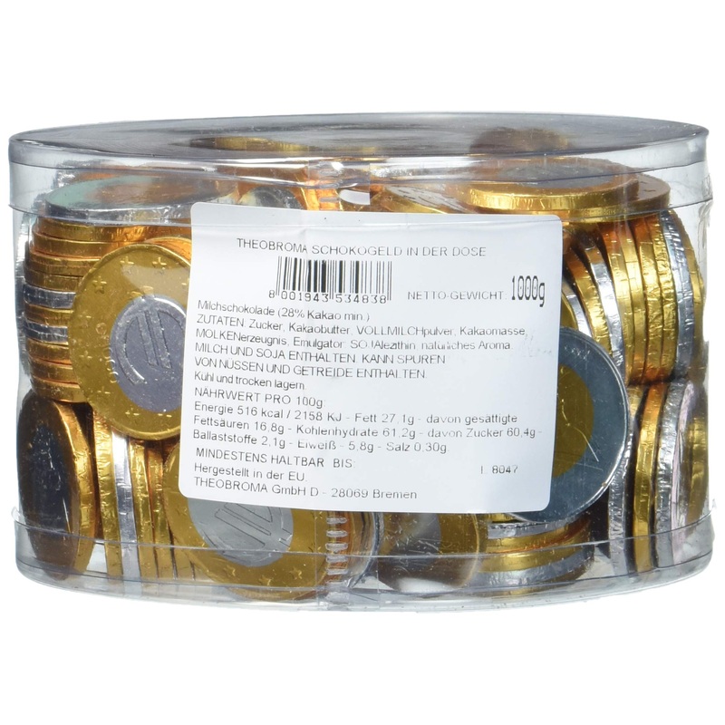 Theobroma chocolate money 1 and 2 Euro coins mixed 1 kg Euros